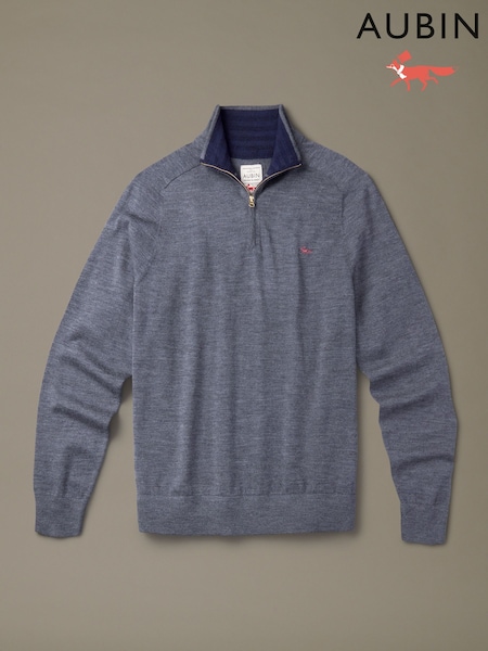 Grey - Regular Aubin Grey Laurel Merino Zip Neck Jumper