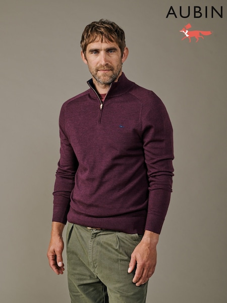 Red - Regular Aubin Red Laurel Merino Zip Neck Jumper