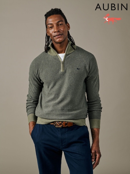 Green - Regular Aubin Green Bonby Zip Neck Jumper