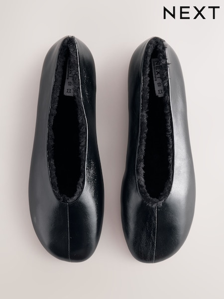Black With Faux Fur - Forever Comfort® Swung Toe Ballet Flats
