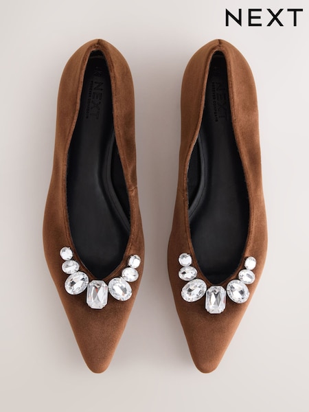 Chocolate Brown - Forever Comfort® Jewelled Point Toe Ballet Shoes