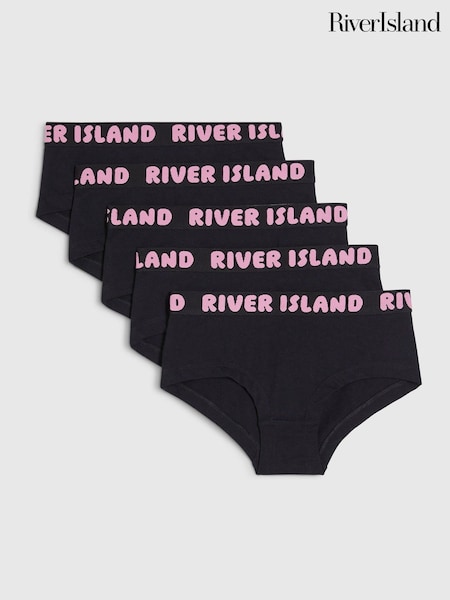 Black - River Island Logo Waistband Hipster Briefs 5 Pack