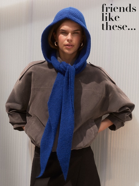 Blue - Friends Like These Cosy Ribbed Hooded Scarf