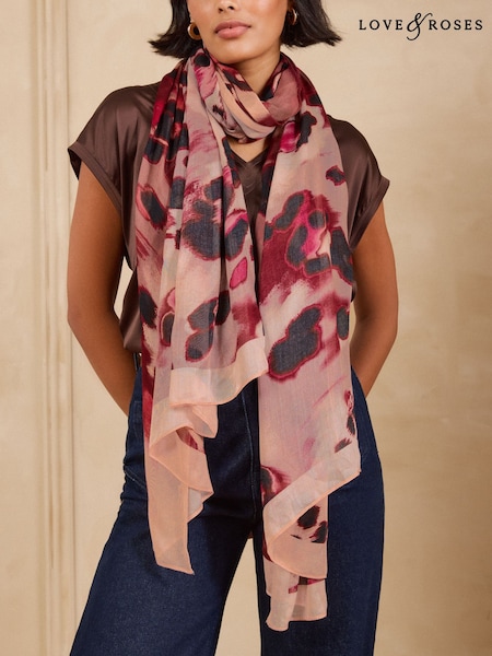 Pink Leopard Print - Love & Roses Lightweight Scarf