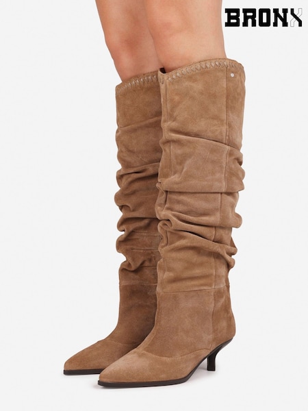 Brown - Bronx Dark Natural Leather Slouch Ankle Boots