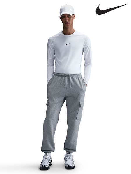 Grey - Regular Nike Club Fleece Cargo Joggers