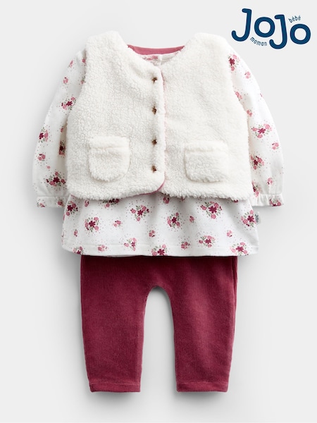Rose Pink Floral - Jojo Maman Bébé Blouse, Leggings & Gilet Baby Set