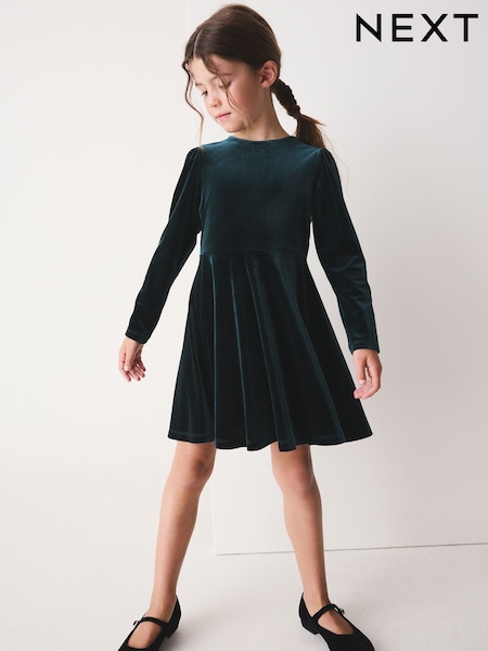 Green - Velvet Skater Dress (3-16yrs)