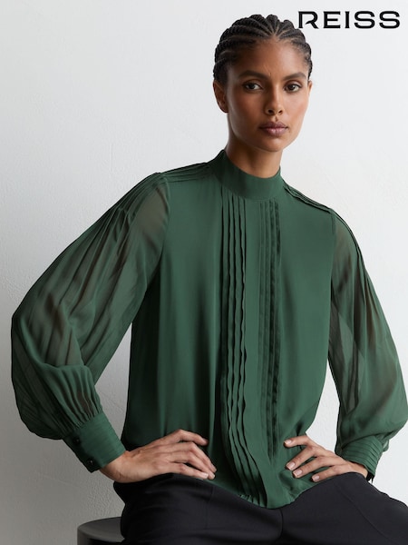 Teal Green - Reiss Ottilie Pintuck-detail Tie-back Blouse