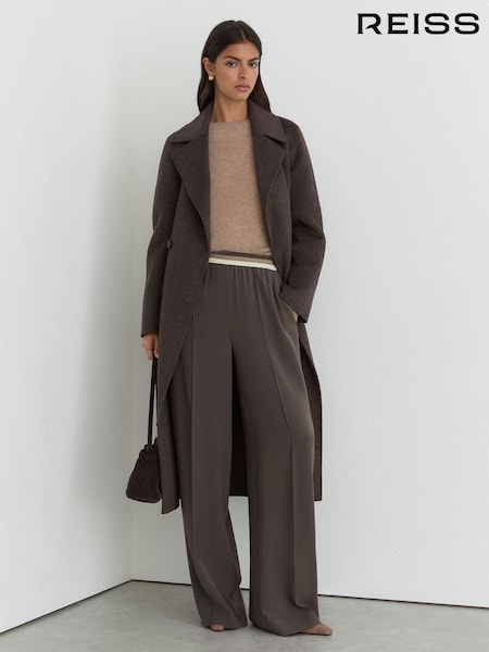 Mocha Brown - Reiss Sonnie Elasticated-waist Wide-leg Trousers