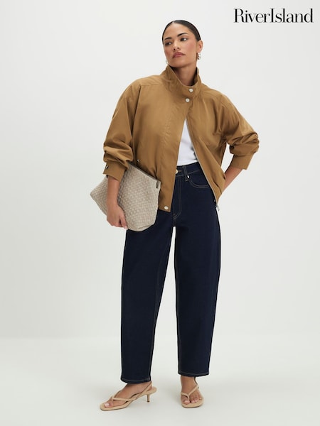 Blue - River Island Petite Mid Rise Barrel Leg Jeans