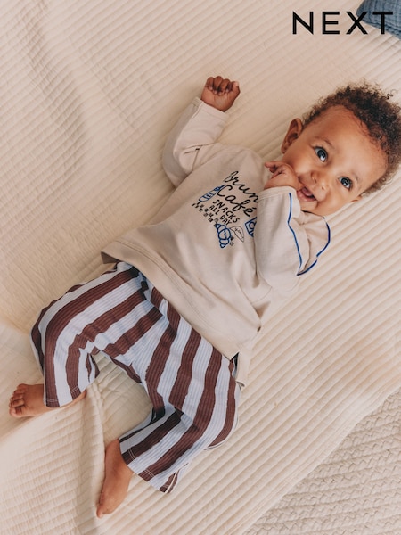 Blue/Brown Brunch Club - Baby Top And Wide Leg Leggings Set (0mths-2yrs)