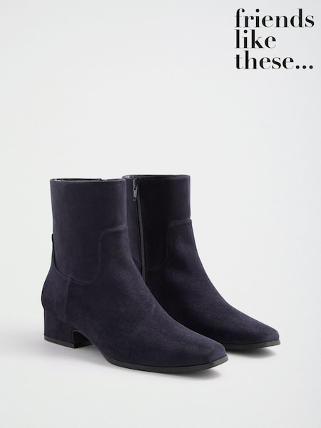 Navy - Friends Like These Faux Suede Mini Block Heeled Smart Ankle Boots