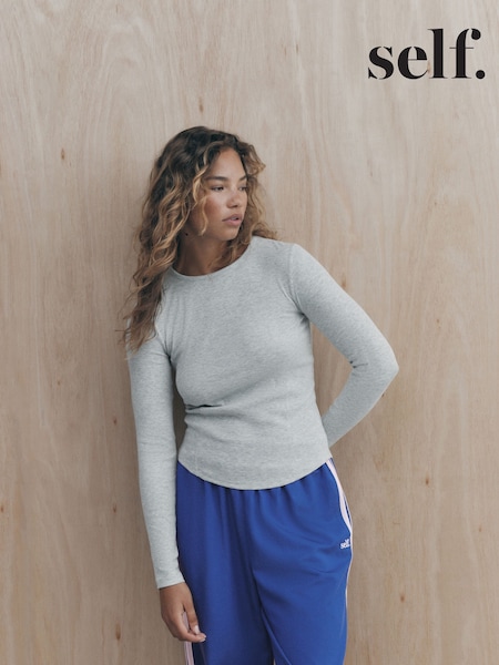 Grau - Self. Viscose Blend Long Sleeve Rib T-shirt