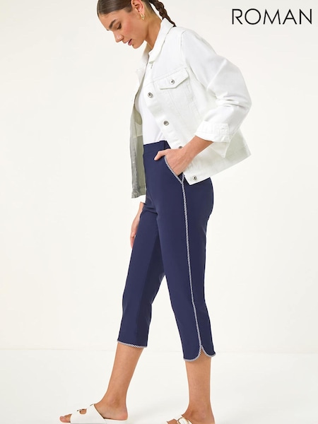 Light Blue - Roman Stripe Side Seam Cropped Trousers