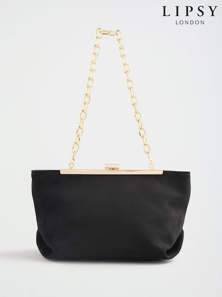 Black Suedette - Lipsy Wing Frame Clutch Bag