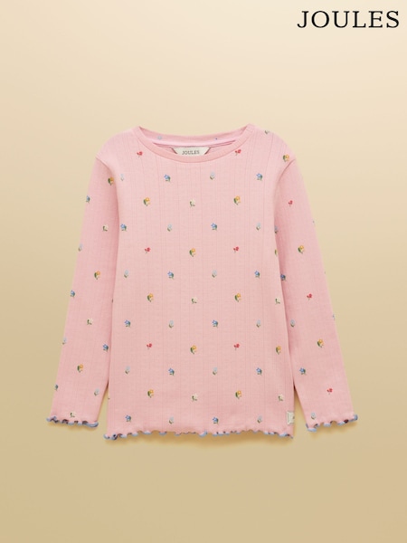 Rosa Blomstrete  - Joules Girls' Odelia Long Sleeve Pointelle Top