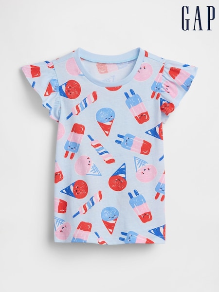 Blue - Gap Print Flutter Sleeve T-shirt (6mths-5yrs)