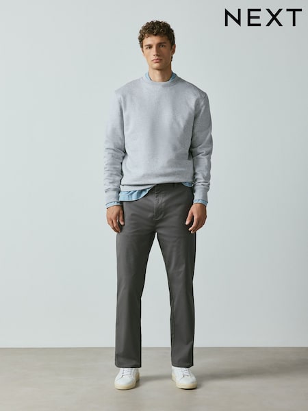 Dark Grey - Straight Fit Cotton Rich Stretch Chinos