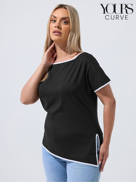 Negro - Yours Curve Limited Grown On Sleeve V-neck Top