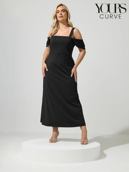 أسود - Yours Curve Cold Shoudler Maxi Dress