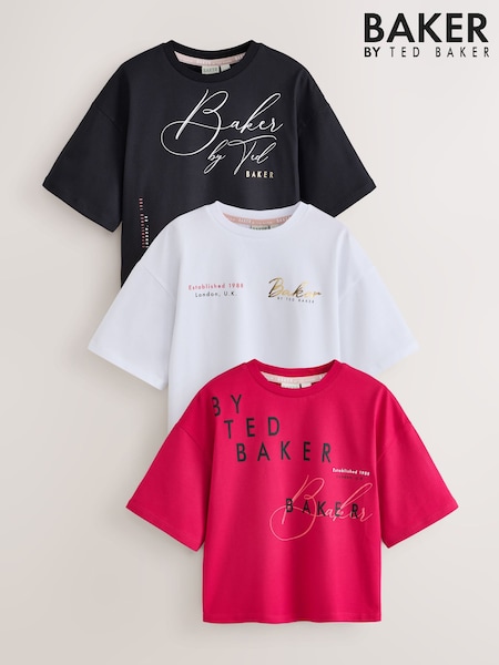 Burgundy Red - Baker By Ted Baker 3 Pack Oversized Graphic T-shirts