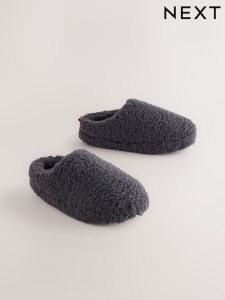 Borg gris - Pantuflas estilo chinela con forro cálido