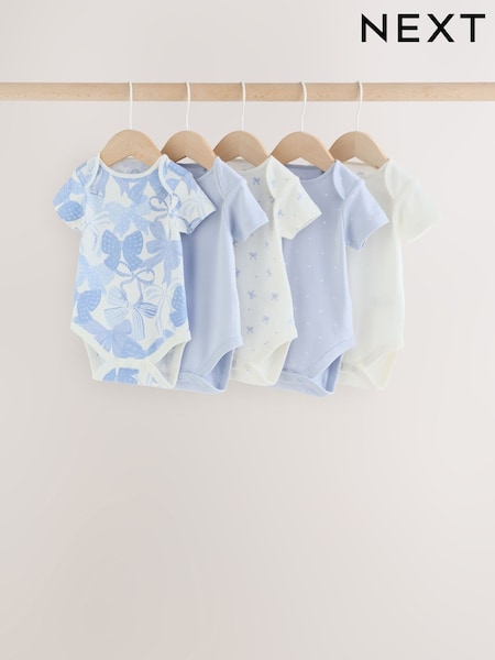 Blue Bow - Short Sleeve Baby Bodysuit 5 Pack