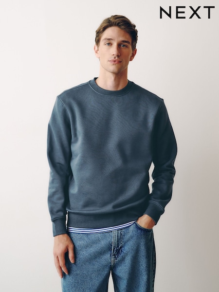 Airforce Blue - Regular Fit Heavyweight Cotton Rich Crew Neck Sweatshirt
