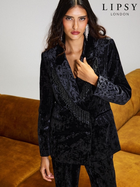Black - Lipsy Beaded Velvet Blazer