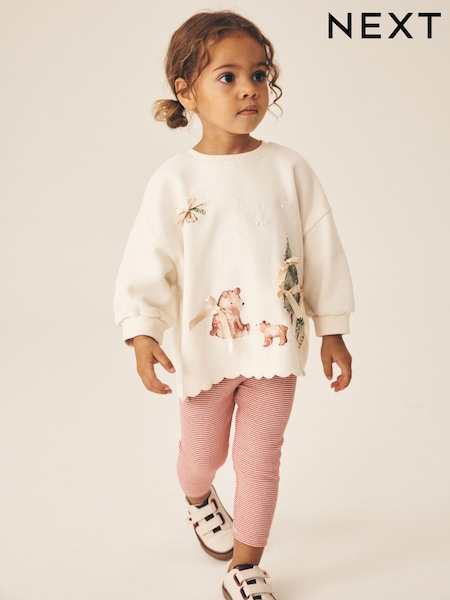 Cream Christmas Embroidery - Sweatshirt And Leggings Set (3mths-7yrs)