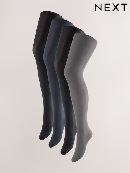 Black/Black/Navy Blue/Grey - 40 Denier Opaque Tights 4 Pack