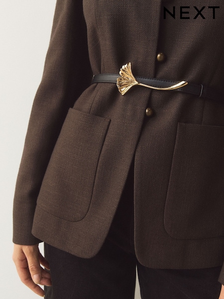 Black Stem Flower - Skinny Pu Belt