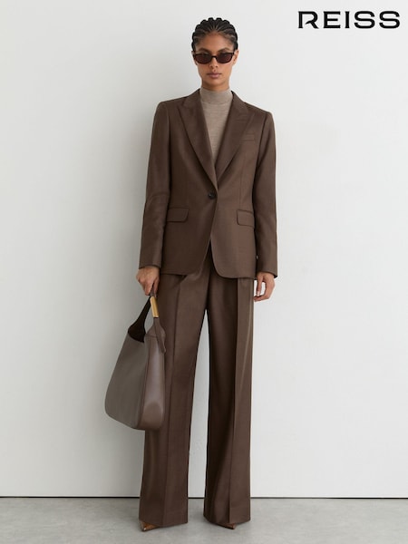 Mocha Brown - Reiss Derby Wool-blend Single-breasted Blazer