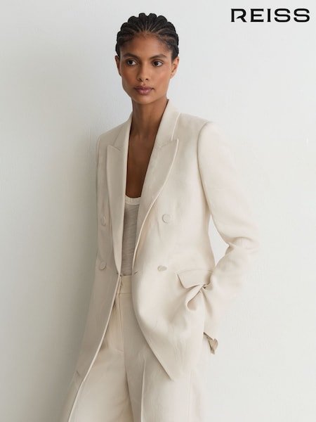 White - Reiss Ottie Jacquard Double-breasted Suit Blazer