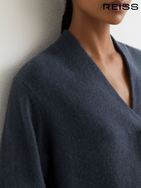 Slate Blue - Reiss Blanche 100% Cashmere Shawl-neck Jumper