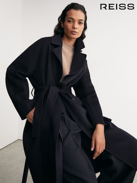 Marineblau - Reiss Marina Wool-blend Blindseam Double-breasted Coat