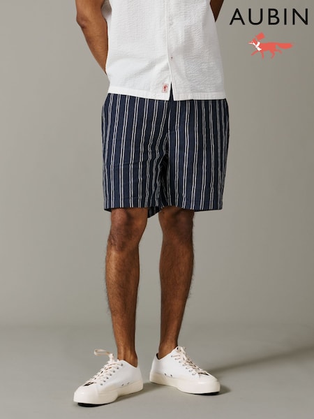 Azul - Regular Aubin Elwis Linen Stripe Flat Front Shorts
