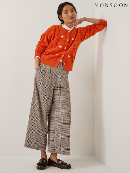 Monsoon Cream Carmen Check Wide Leg Trousers (G47560) | €87