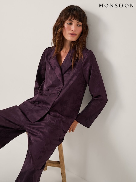 Monsoon Purple Rory Floral Satin Blazer (G47561) | €140