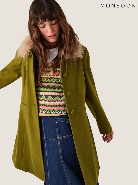 Monsoon Beatrice Faux Fur Collar Coat (G47567) | R$ 1.580