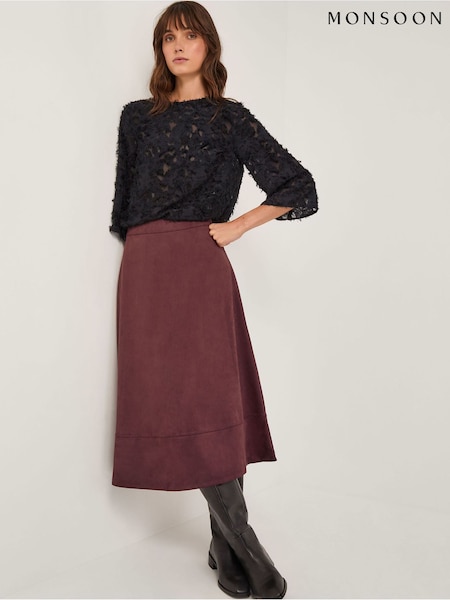 Monsoon Black Chrissy Sheer Textured ¾ Sleeve Top (G47571) | €75