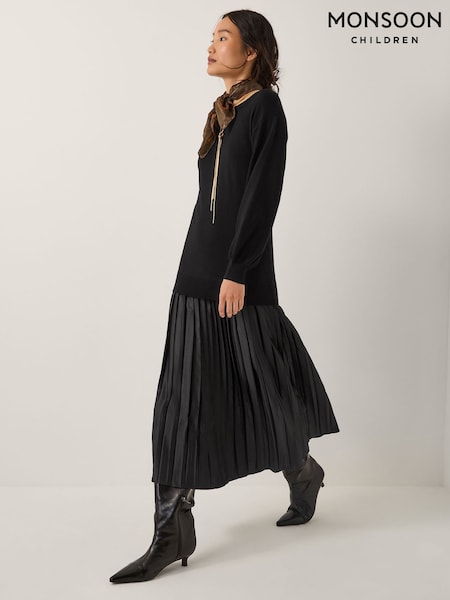 Monsoon Black Fia Jumper Pleated Midi Dress (G47575) | €108