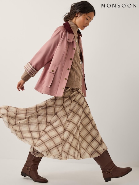 Monsoon Cream Chelsea Check Print Midi Skirt (G47582) | €99