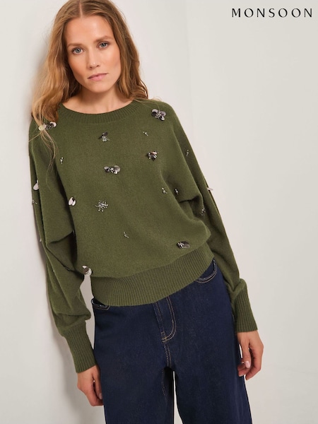 Monsoon Green Sable Sequin Embellished Jumper (G47590) | R$ 680