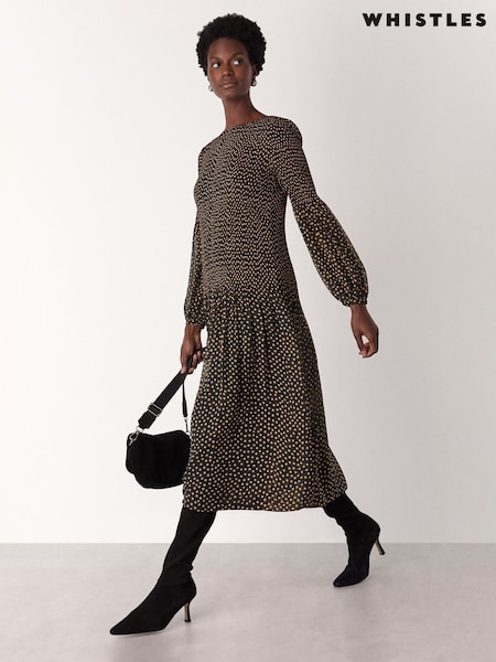 Whistles Spot Print Plisse Midi Dress (G47640) | 253 €