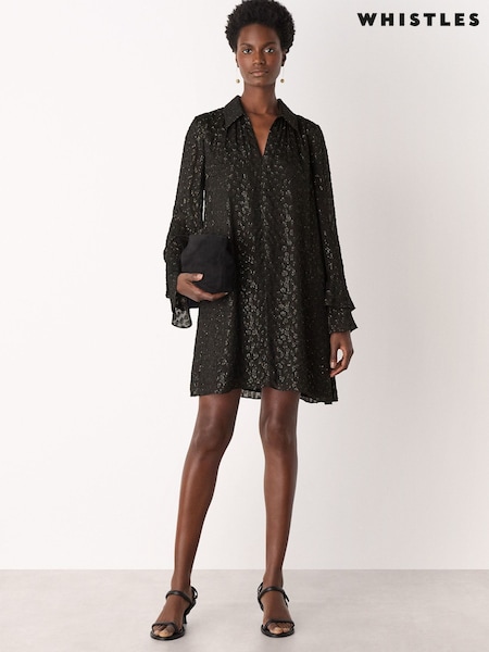 Whistles Black Metallic Dobby Mini Dress (G47641) | €253