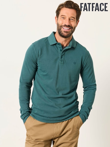 Dark Teal - Regular Fatface Long Sleeve Pique Polo Shirt