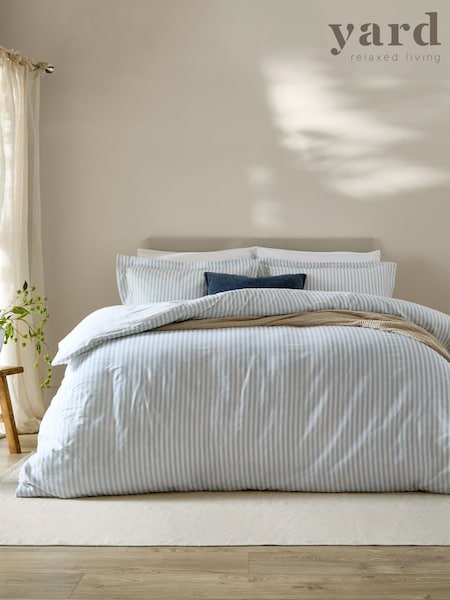Yard Mineral Blue Hebden Striped 100% Cotton Duvet Cover and Pillowcase Set (G47697) | €34.50 - €66.50
