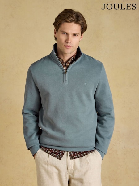Blue - Regular Joules Alistair French Ribbed Quarter Zip Sweatshirt